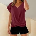 thumbnail image 1 of Uqiangy Crop Tops for Women Women's Comfy Summer Tops Short Sleeve V Neck Blouses T Shirts Twist Knot Tees Twist Front Top Cross Front Tops for Women Twist Knot T-Shirts Knotted Tops for Women Red L, 1 of 7