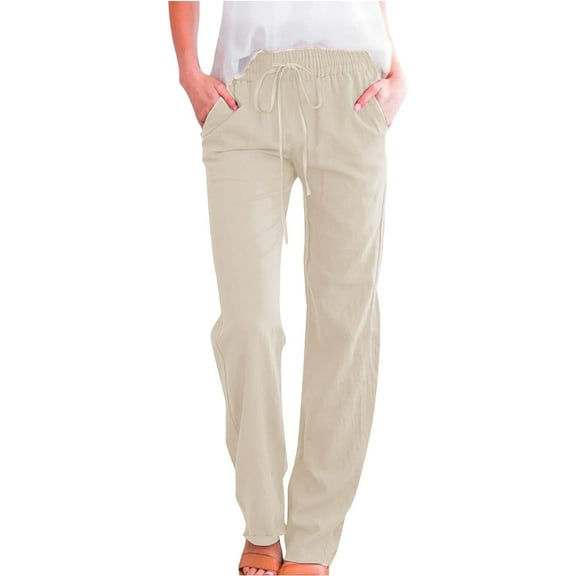 Uqiangy Cropped Pants For Women Linen Pants Trendy Pants For Women 2025 Elastic Waist Capri Pants For Women Cotton Linen Capris For Women Elastic Waist Pants For Women Drawstring Linen Pants Women S