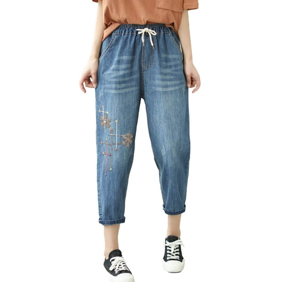 Uqiangy Elastic Jeans Baggy Ripped Jeans High Waisted Straight Leg Jeans For Women Ripped Jeans High Waisted Pull On Jeans For Women Straight Leg Jeans For Women Yellow L