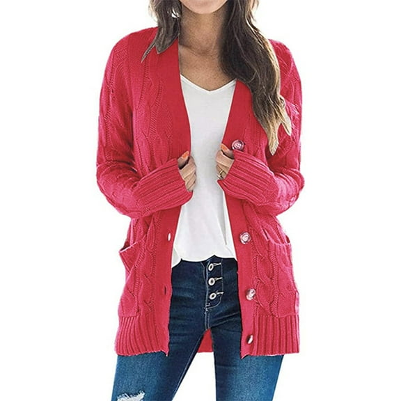 Uqiangy Fall Cardigan Open Knit Sweater Long Sleeve Texture Knit Cardigan Sweaters Open Sweaters For Women Womens Fashion Knit Cardigan Womens Cable Knit Sweater Red S