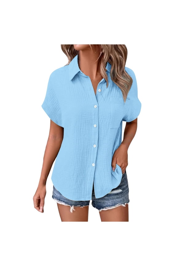 Gauze Shirts For Women Womens Gauze Tops Linen Tops For Women Cotton Linen Shirts For Women Button Down Tops Button-Up Gauze Tops Womens Button Down Linen Shirt Blue M