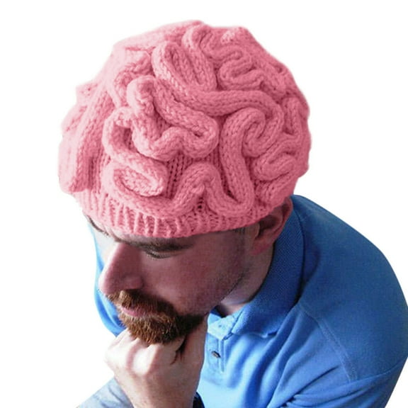 Uqiangy Halloween Hat Crochet Cerebrum Adults Personality Brain Cap Knitted Kids Hat Caps Thinking Cap Silly Hat Pink