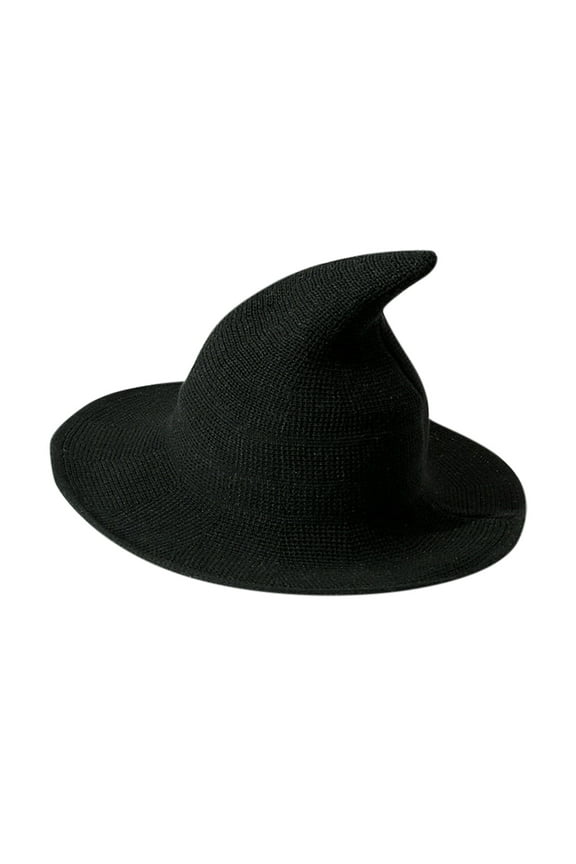 Knitted Witch Hat Cap Women Costume Warm Hat Foldable Summer Large Brim Witch Crochet Baseball Caps Halloween Witch Hat Witch Hats for Women Black