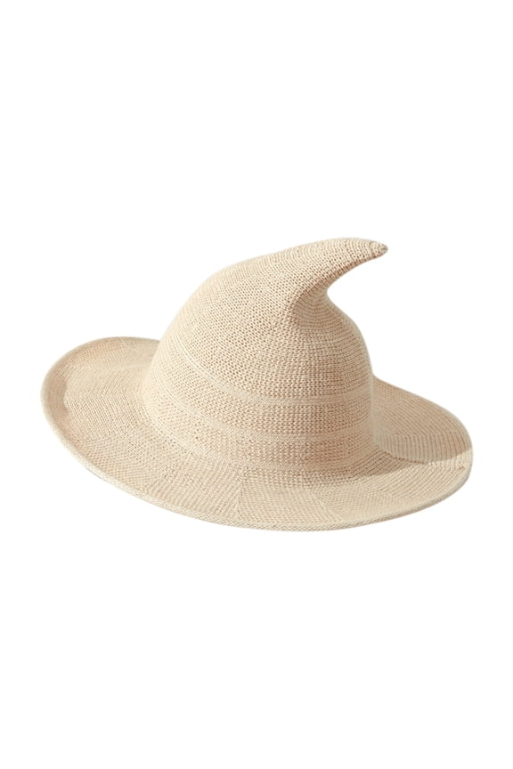 Knitted Witch Hat Cap Women Costume Warm Hat Foldable Summer Large Brim Witch Crochet Baseball Caps Halloween Witch Hat Witch Hats for Women White