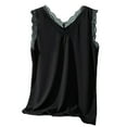 thumbnail image 1 of Uqiangy Lace Camisole Tank Tops for Women V Neck Wide Strap Soft Ribbed Lace Trim Cami Going Out Tops Ribbed Cami Undershirts Lace Straps Top for Girl Women Soft Stretch Ribbed Cotton Cami Black 2XL, 1 of 7