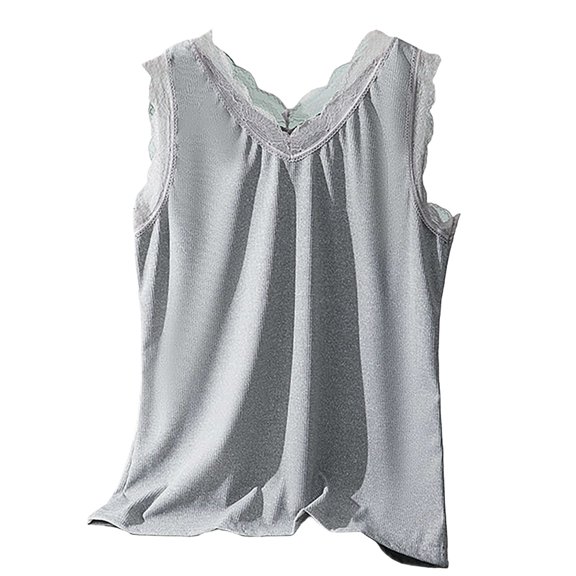 Uqiangy Lace Camisole Tank Tops for Women V Neck Wide Strap Soft Ribbed Lace Trim Cami Going Out Tops Ribbed Cami Undershirts Lace Straps Top for Girl Women Soft Stretch Ribbed Cotton Cami Gray 2XL
