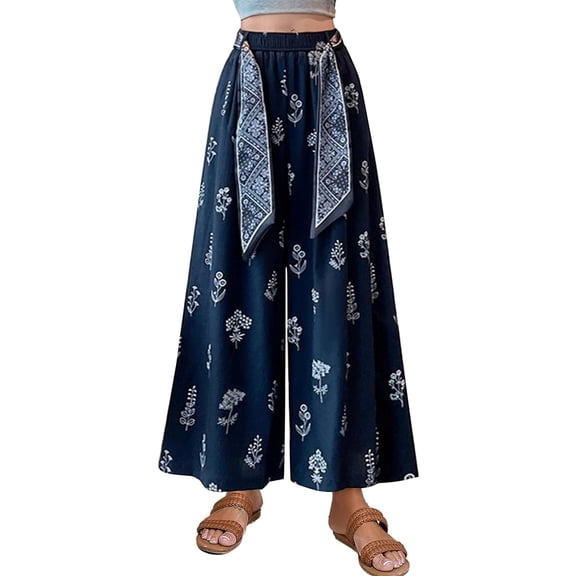 Uqiangy Linen Blend Pants For Women Ladies Linen Pants Cotton Linen Pants Women Palazzo Pants For Women Plus Size High Waisted Linen Pants Women Wide Leg Cotton Pants For Women Navy M