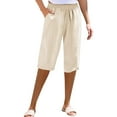 thumbnail image 1 of Uqiangy Linen Palazzo Trousers High Waisted Drawstring Capris Women's Linen Wide Leg Capri Pants Cropped Pants Women Boho Capris For Women Linen Cropped Pants Women Linen Capris For Women Beige L, 1 of 9