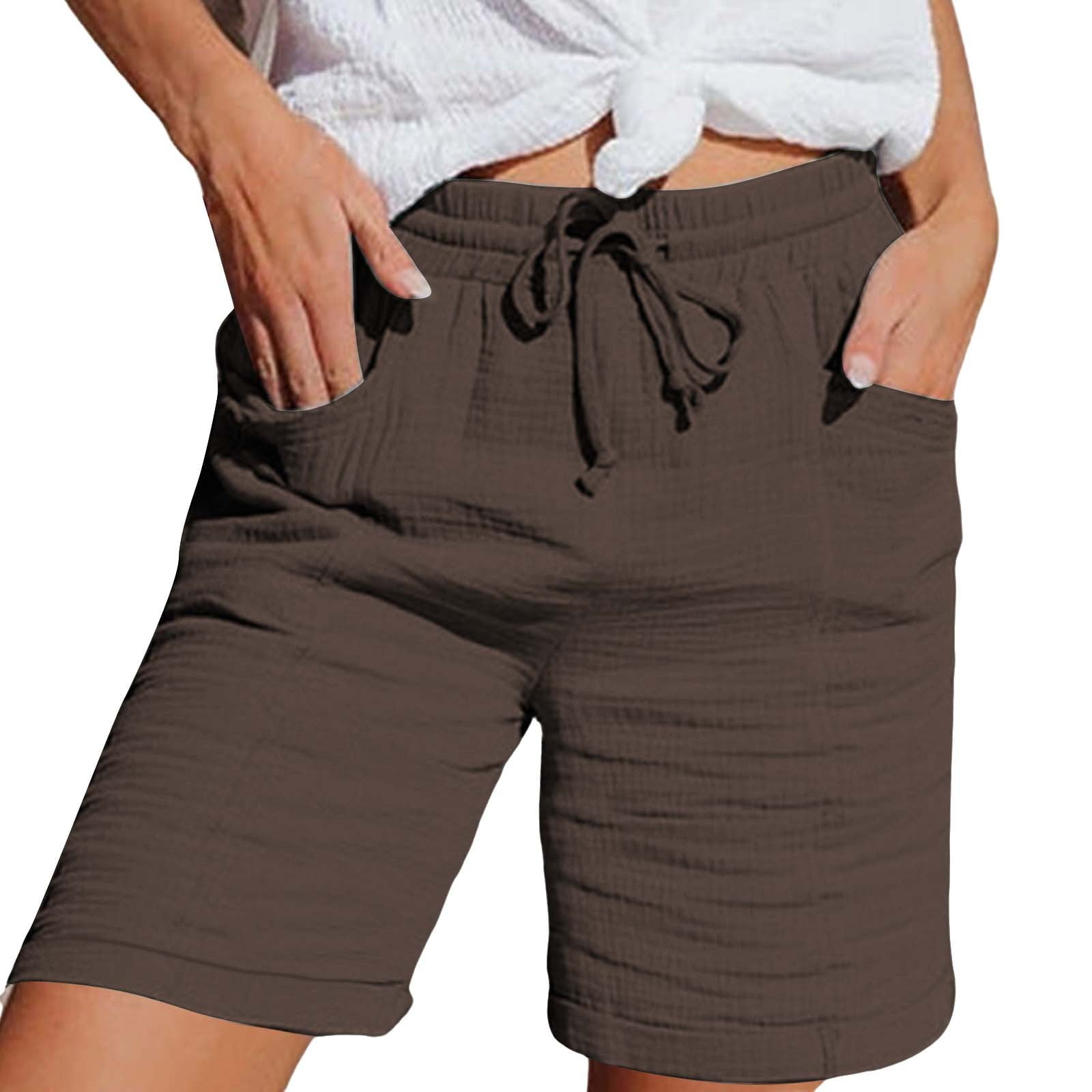 Uqiangy Linen Pull On Shorts Women Linen Shorts For Women High Waisted ...