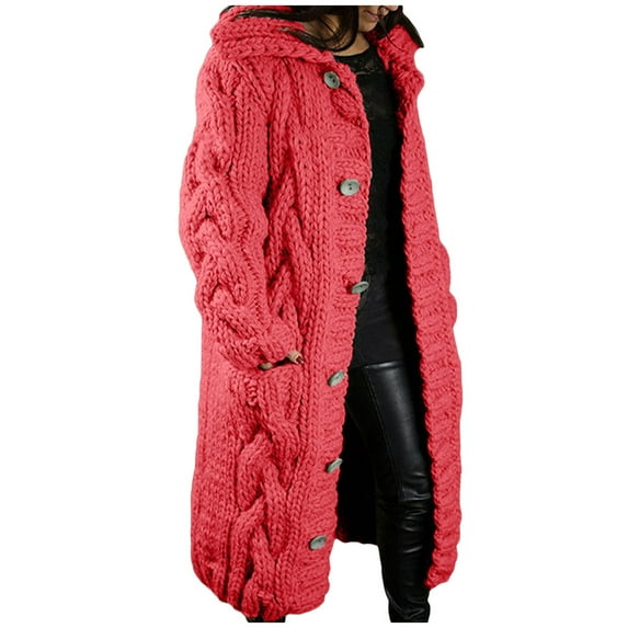 Uqiangy Open Sweaters For Women Casual Outerwear Chunky Sweaters Knit Sweater For Women Fall Outfits For Women 2025 Trendy 2025 Fall Trendy Long Sleeve Red 2XL