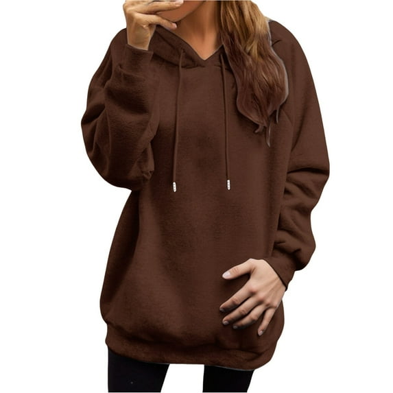 Uqiangy Oversized Hoodies for Women Tunic Sweatshirts for Women Crew Neck Sweatshirts Women Women's Sweatshirt Womens Crewneck Sweatshirt Fleece Pullover Women Hoodies for Women Brown 3XL