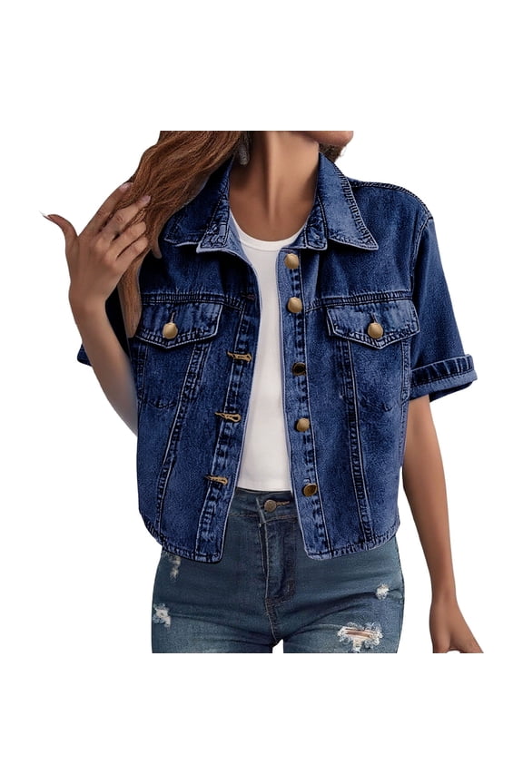 Oversized Jean Jacket Fall Clothing for Women Jackets for Women Trendy Denim Top Dark Wash Denim Jacket Summer Jackets for Women Womens Clothing Blue 2XL