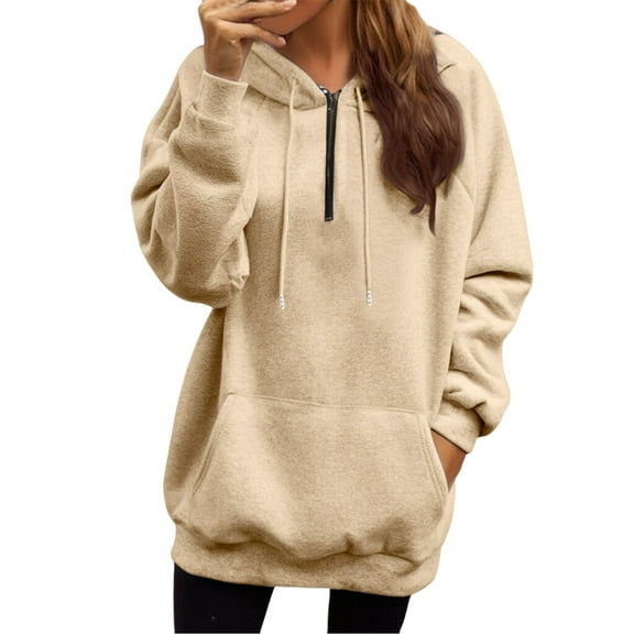 Uqiangy Oversized Sweatshirt for Women Women's Sweatshirts Oversized Long Sleeve Shirts for Women Tunic Sweatshirt Crewneck Sweatshirts Women Fleece Pullover Women Beige L