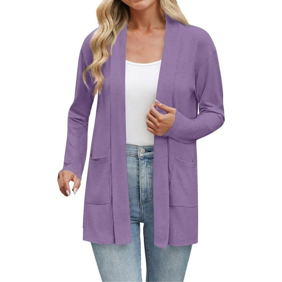 Uqiangy Pull Over Sweaters Womens Short Cardigans For Women Ladies Sweaters Crochet Tops For Women Women'S Long Sleeve Soft Chunky Knit Sweater Open Front Cardigans Purple M