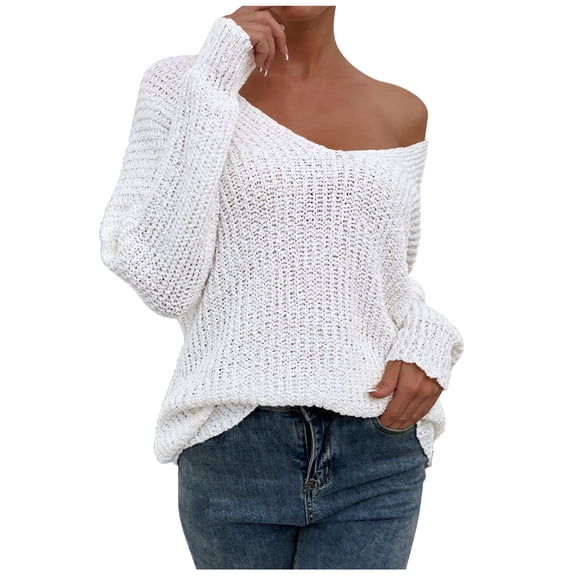 Uqiangy Pullover Sweaters For Women One Shoulder Tops For Women Off The Shoulder Long Sleeve Off Shoulder Sweaters For Women Off The Shoulder Long Sleeve Top White XL