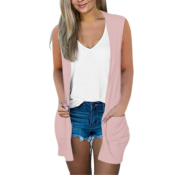 Uqiangy Sleeveless Cardigans For Women Sleeveless Cardigan Womens Long Vest Long Cardigans For Women Sleeveless Cardigans For Women Vest For Women Womens Vests Lightweight Summer Pink 3XL