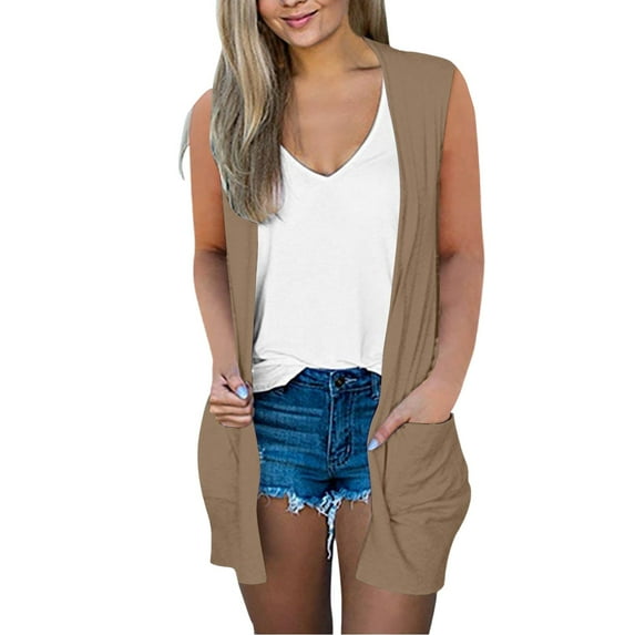 Uqiangy Sleeveless Cardigans For Women Sleeveless Cardigan Womens Long Vest Long Cardigans For Women Sleeveless Cardigans For Women Vest For Women Womens Vests Lightweight Summer Coffee L
