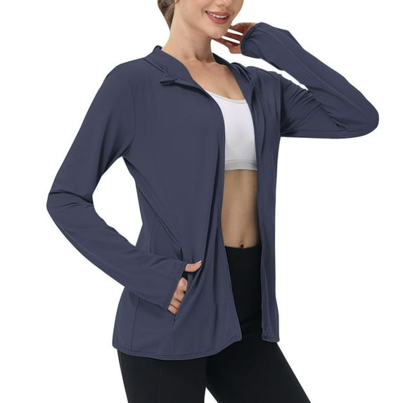 Uqiangy Stand Collar Full Zip Top Sun Protection Jacket Women Short Active Jacket Outdoor Jacket Women Short Long Sleeve Hiking Shirt Women Zip Up Workout Jacket Women Zip Top Blue M