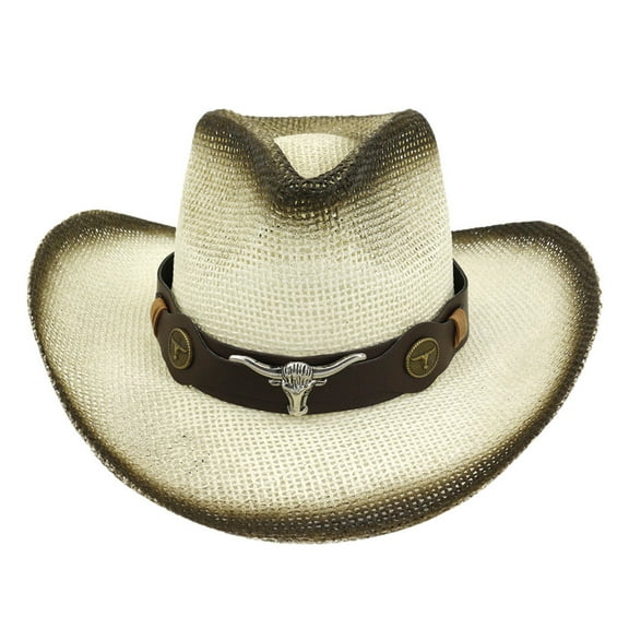 Uqiangy Straw Hats for Men Brown Cowboy Hat for Women Womens Cowboy Hat Wide Brim Cowboy Hat Mens Straw Cowboy Hat Cowboy Hats for Men Western Straw Hats for Women Coffee