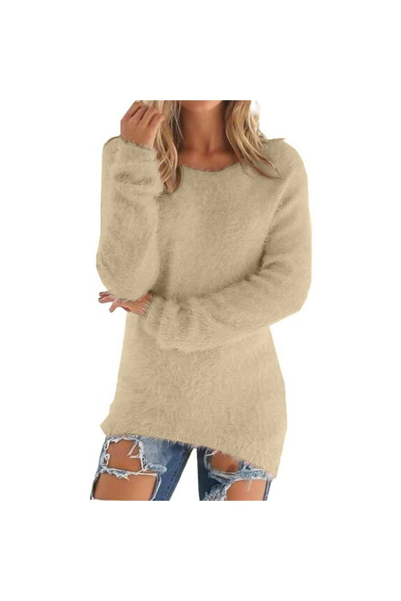 Super Soft Sweater Warm Sweaters for Women Fluffy Fuzzy Jumper Sweater Cozy Sweaters for Women Fuzzy Sweater for Women Mohair Sweater Beige L