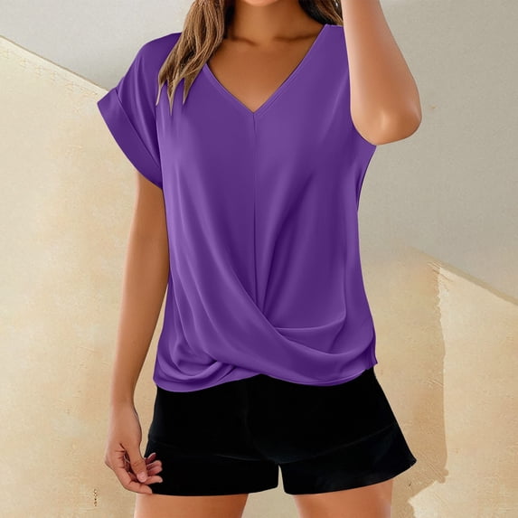 Uqiangy Tops To Wear With Skorts for Women Twist Front Top Front Knot Tops for Women Tie Front Comfy Tee Knotted Tops for Women Yellow S