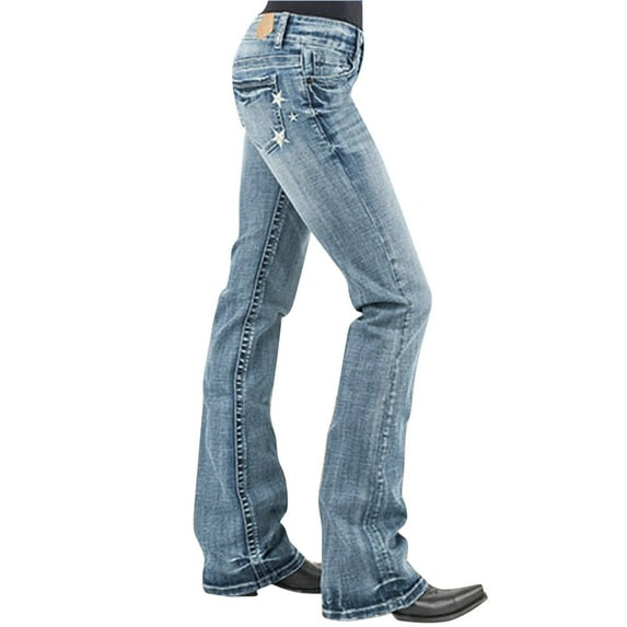 Uqiangy Western Jeans For Women Retro Jeans For Women Tummy Control Jeans For Women Denim Bell Bottom Jeans For Women Jeans For Women Plus Size Western Jeans Boot Cut Jeans For Woman Light blue L