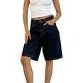 thumbnail image 1 of Uqiangy Women Baggy Low Rise Women Baggy Denim Shorts Y2k Vintage Straight Leg Denim Shorts Casual Knee Length Jean Jorts with Pockets Navy XL, 1 of 8