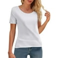 thumbnail image 1 of Uqiangy Women's Cotton Rib Knit T-Shirt 2025 Women Casual Activewear T Shirts Basic Crewneck Raglan Short Sleeve Slim Tight Fit Going Out Tops Basic Tee 2025 Tops Workout Top White 3XL, 1 of 7