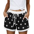 thumbnail image 1 of Uqiangy Women's Striped Print Drawstring Elastic Waist Shorts Casual Wide Leg Low Rise Summer Boxer Shorts Comfy Shorts For Women Drawstring Shorts Women Black L, 1 of 5