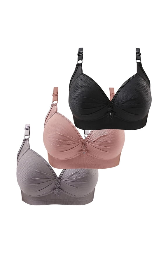 Womens Bras No Underwire Full Support No Wire Bras for Women Breathable Anti Sagging Breast Bras Bralettes for Women Underwear Bras Padded Bras for Women Small Breast Black S/36