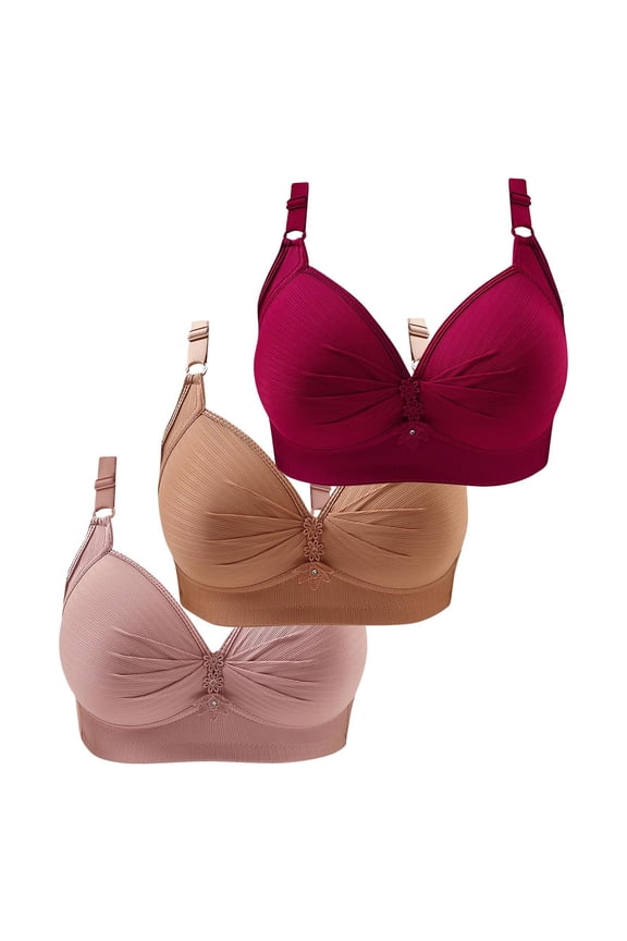 Womens Bras No Underwire Full Support No Wire Bras for Women Breathable Anti Sagging Breast Bras Bralettes for Women Underwear Bras Padded Bras for Women Small Breast Silver 3XL/46