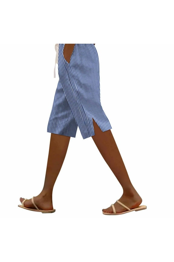 Womens Seersucker Pants Lightweight Pants For Summer Women Womens Linen Pants Cotton Linen Capris For Women Capri Pants For Women Women's Linen Pants Light Weight Pants For Women Blue XL