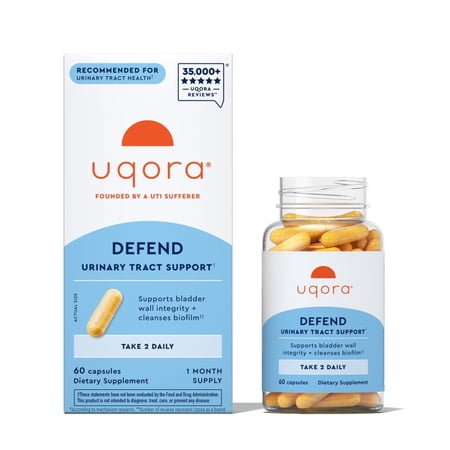 Uqora Defend - Urinary Tract Health Supplement - Support Bladder Health & Cleanse Biofilm* with D-Mannose, Green Tea Extract, Turmeric Extract & More - Gluten-Free - 60 Capsules (30-Day Supply)