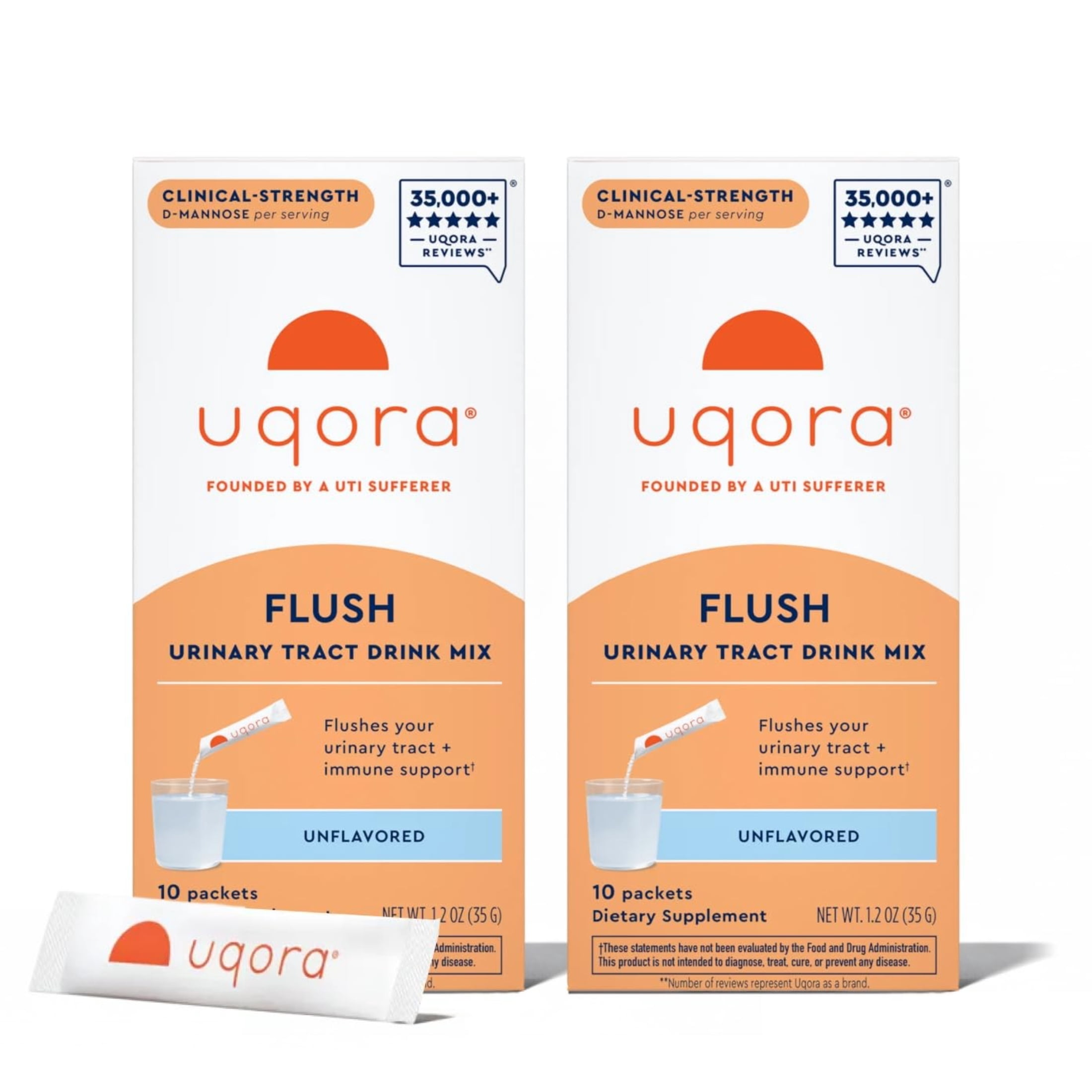 Uqora Flush - Urinary Tract* with D-Mannose, Vitamin C, Vitamin B6, Potassium, Magnesium & Calcium - Gluten-Free & Vegan - Unflavored - 20 Packets (2 Pack)