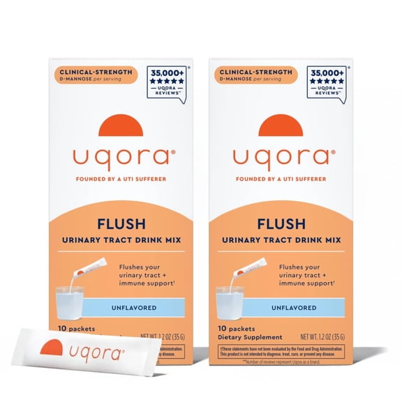 Uqora Flush - Urinary Tract* with D-Mannose, Vitamin C, Vitamin B6, Potassium, Magnesium & Calcium - Gluten-Free & Vegan - Unflavored - 20 Packets (2 Pack)