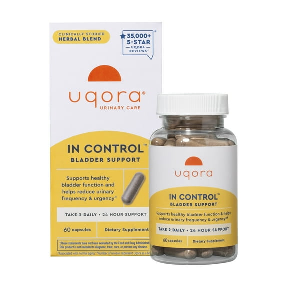 Uqora in Control Bladder Support - Daily Bladder Care & Support for Urinary Comfort - Made with botanicals, Like Horsetail & Spicebush - Gluten-Free & Vegetarian - 60 Capsules
