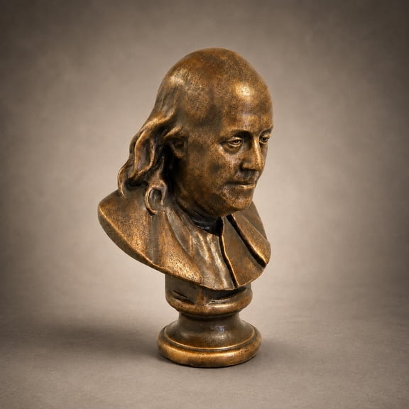 Ur Home Decor 22" Benjamin Franklin Bust, Solid Concrete Outdoor Garden Decor, Textured Gold Finish