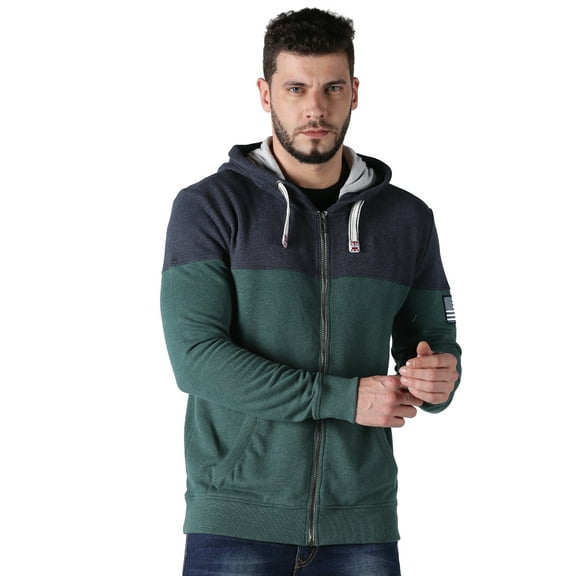 UrGear Men Navy & Green Zipper Full Sleeve Hoodie Sweatshirt, up to Size 3XL