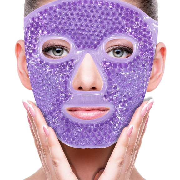 Uralili Ice Face/Eye Mask for Woman Man, Heated Warm Cooling Reusable Gel Beads Ice Mask(Purple)