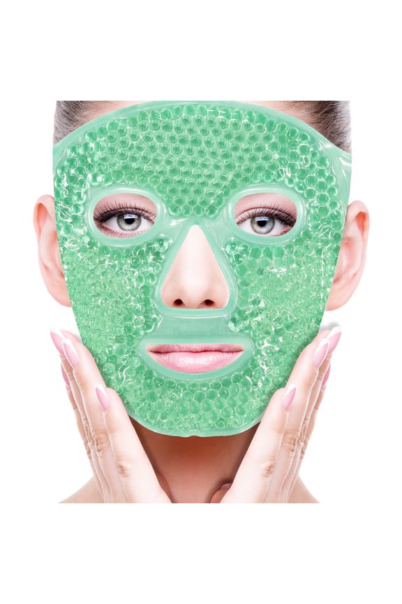 Ice Face Mask for Woman Man, Heated Warm Cooling Reusable Gel Beads Ice Eye Mask(Green)