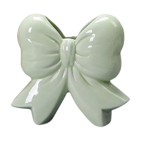 Uranda Bow Vase Coquette Ceramic Vase Cute Mini Pen Holder Makeup Brush Holder Decorative Women Gift for Spring Home Office Shelf Table Room Decor (Green)