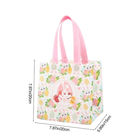 Uranda Easter Bags with Handles, Non-woven Reusable Easter Gift Bag, Bunny Pattern Egg Hunt Party Treat Bag for Holiday Favors (D)