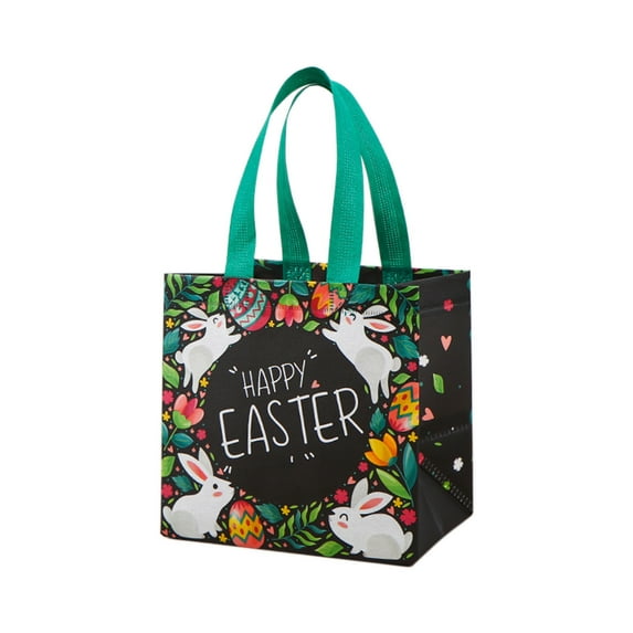 Uranda Easter Bags with Handles, Non-woven Reusable Easter Gift Bag, Bunny Pattern Egg Hunt Party Treat Bag for Holiday Favors (E)