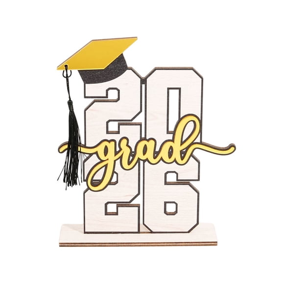Uranda Graduation Decorations Class of 2026 Congrats Grad Wooden Table Centerpieces Grad Tiered Tray Decoration Party Gift B (Brown)