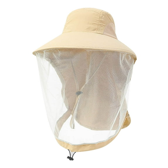 Uranda Mosquito Safari Mesh Net Hat with Neck Flap, Sun Protection Women Men Bug Cap, Hidden Netting Boonie for Fishing Khaki