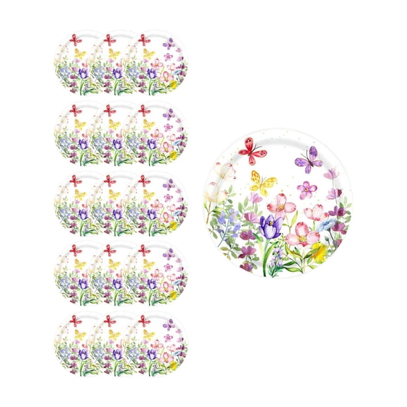 Uranda Wildflower Party Paper Plates，Disposable Floral Cake Dessert Plates for Spring Summer Picnic Wedding Baby Shower Birthday Tea Party A