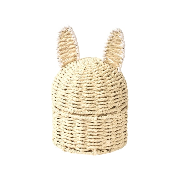 Uranda Woven Storage Basket with Lid,Imitation Rattan Multipurpose Rabbit Design Basket for Household Organization, Desktop and Fruit Storage White