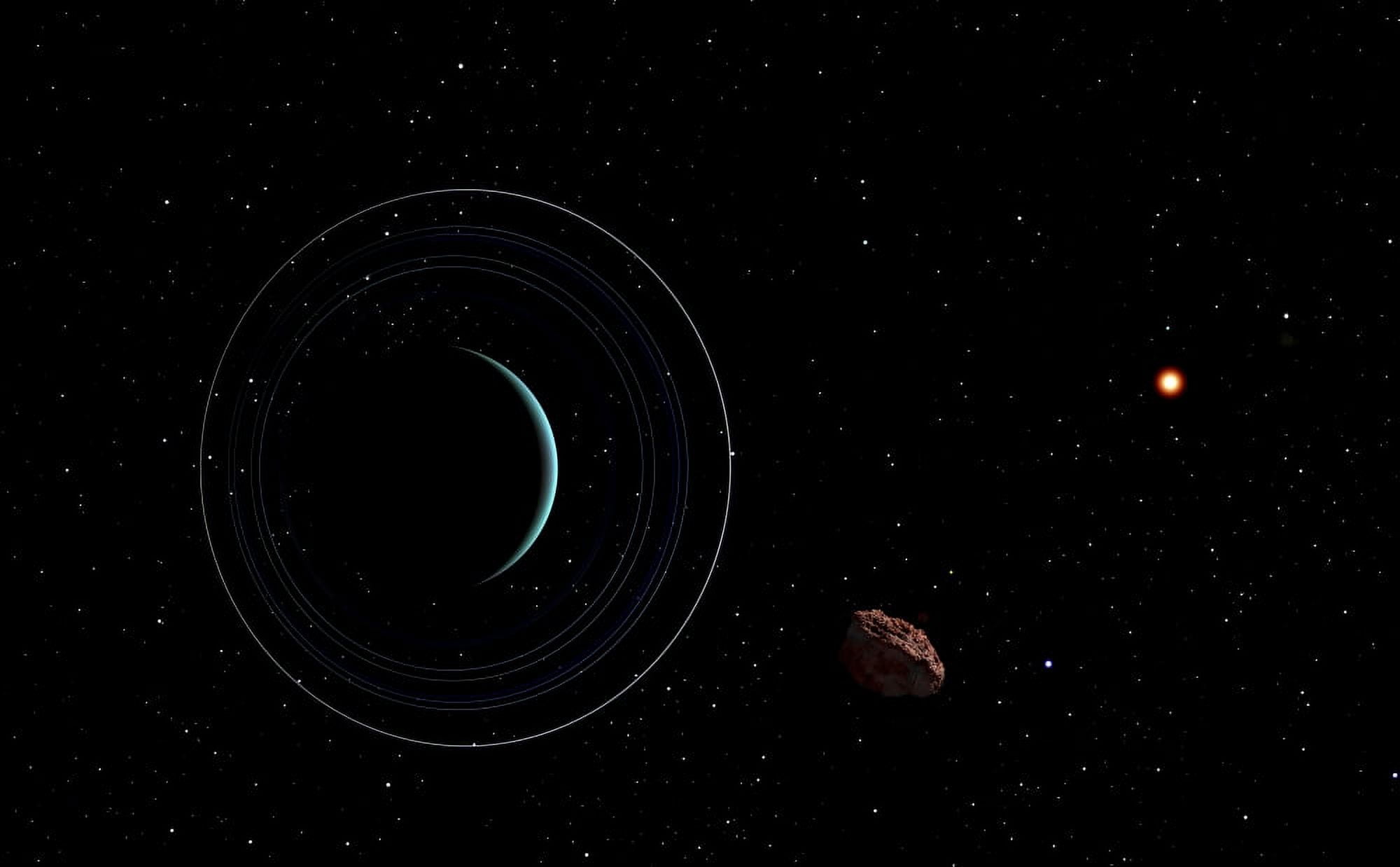 Uranus and most of its nine major rings along with the distant Sun and an inner satellite Canvas Art - Frank HettickStocktrek Images (36 x 23)