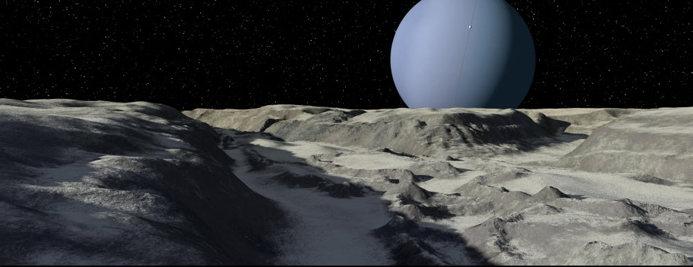Uranus seen from the surface of its moon Ariel Canvas Art - Ron MillerStocktrek Images (23 x 9)