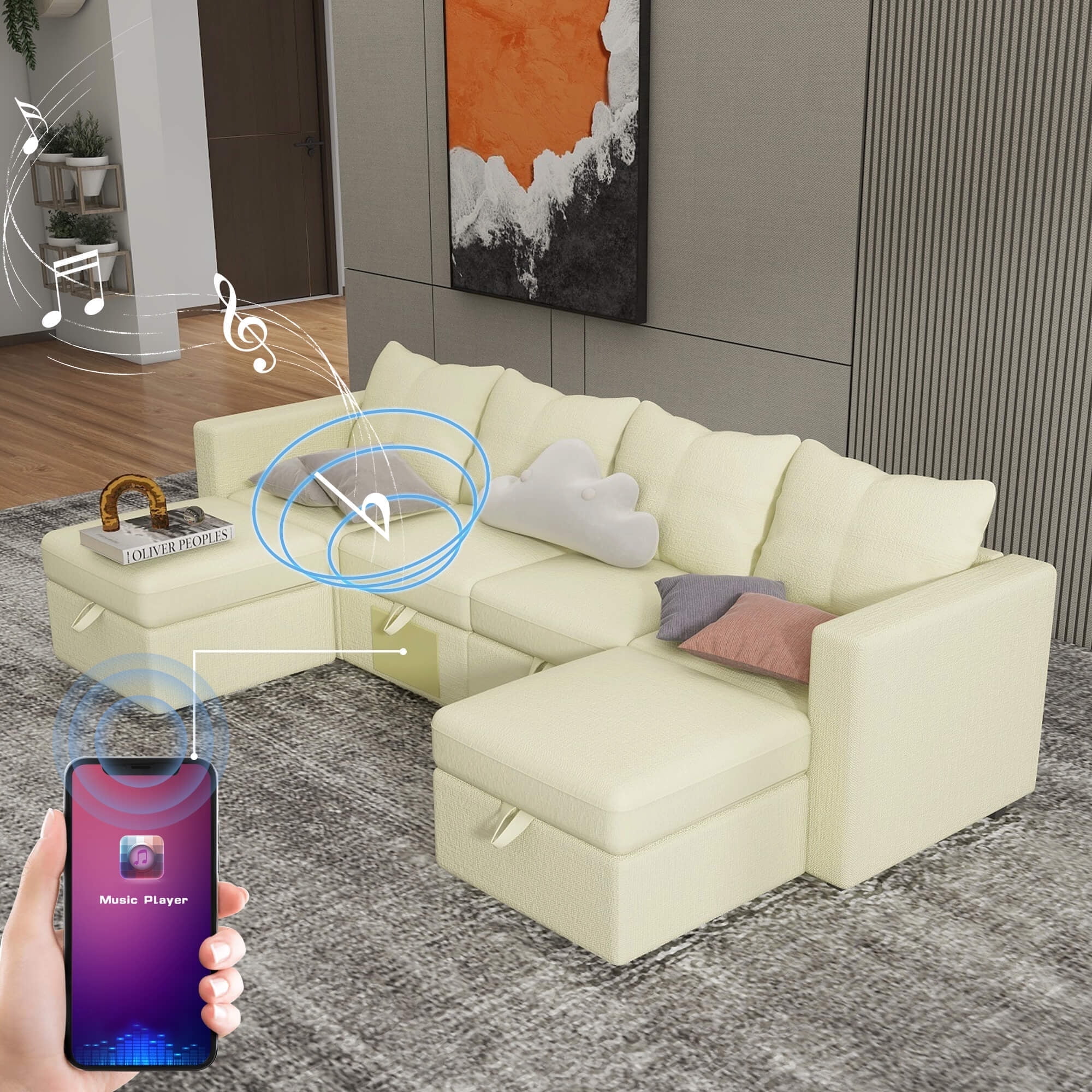 WRR Modern Modular Sectional Sofa with Speaker Sectional Couch with